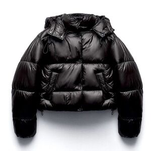 ZARA Black Cropped Puffer Jacket Coat M Medium